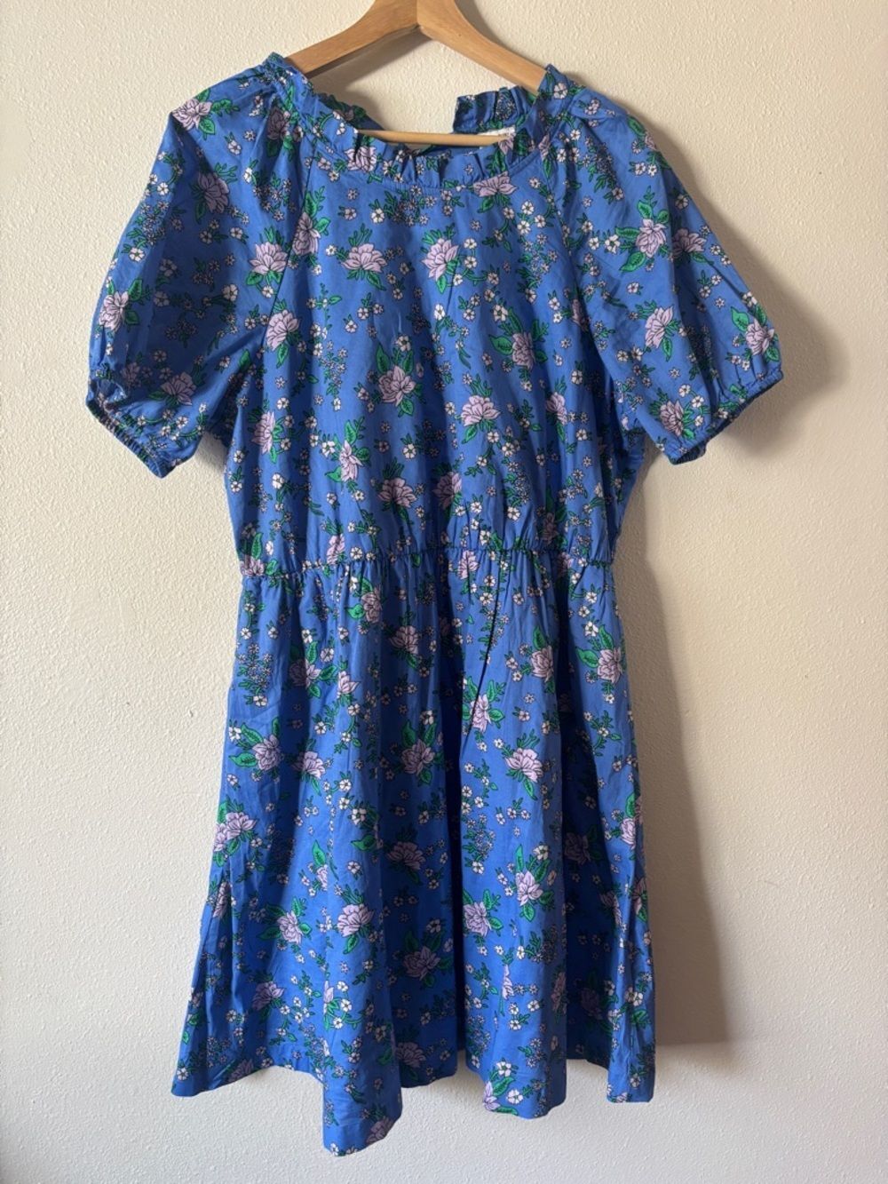 J Crew Blue Floral Puff Sleeve Mini Dress Size 14